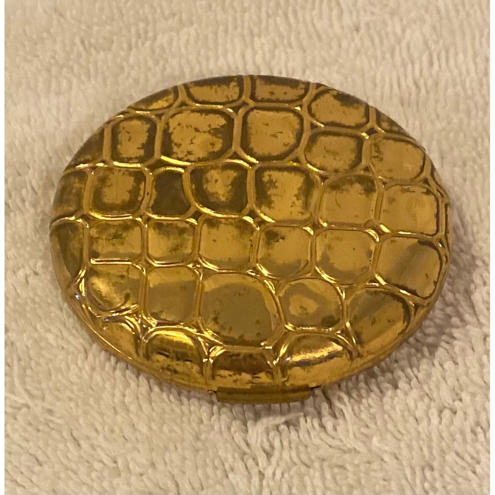 Vintage Estee Lauder Gold Crocodile Embossed Powder Compact Mirror Collectible